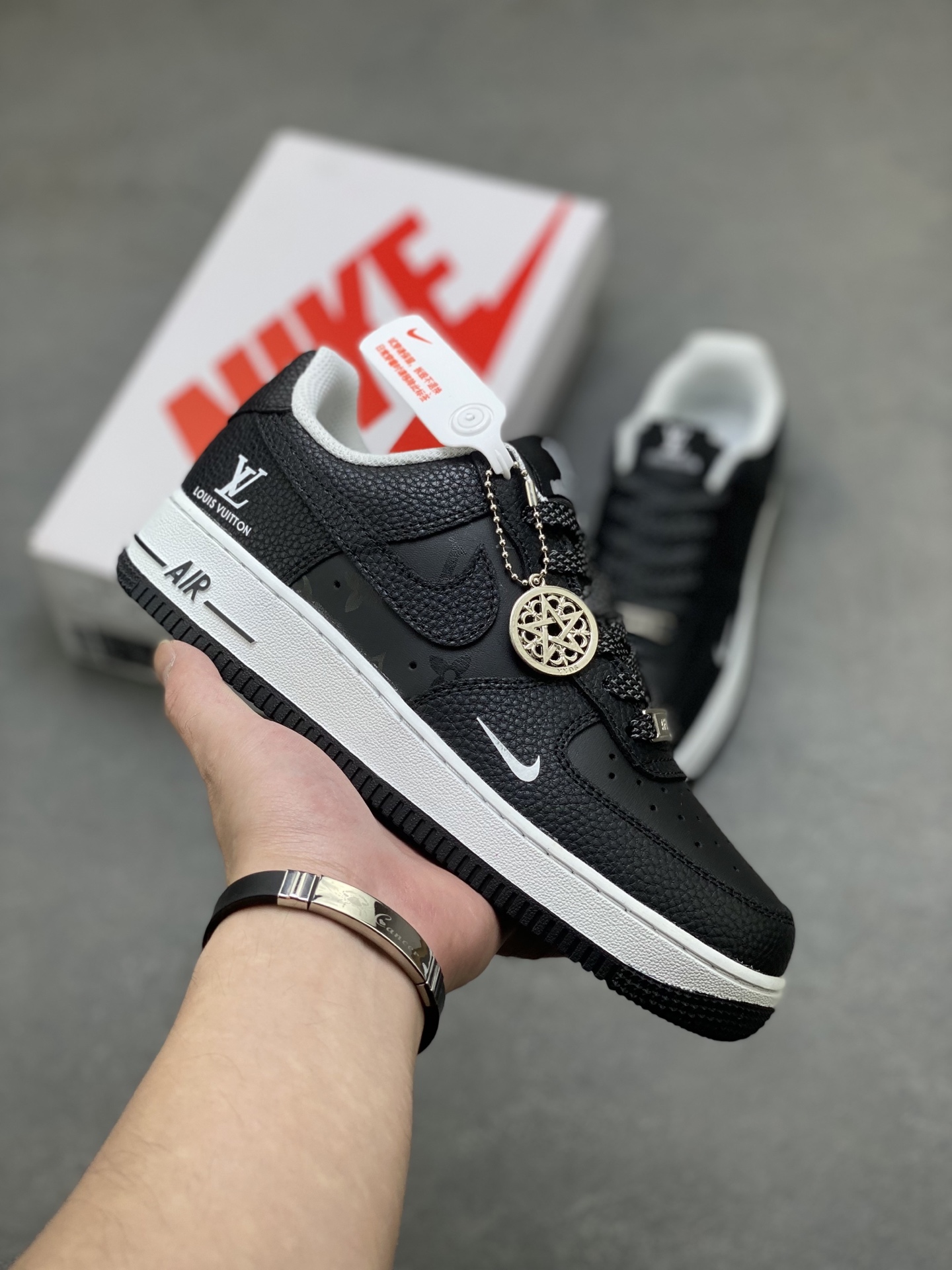 Nike Air Force 1 '07 Low Black Custom Sneakers with Louis Vuitton Detailing 2 i1755798340816 7747 0 0