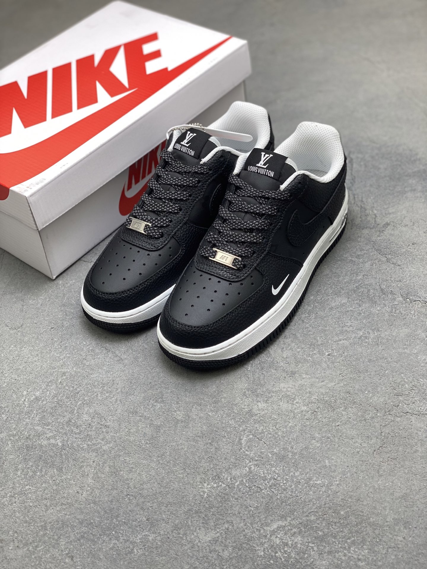 Nike Air Force 1 '07 Low Black Custom Sneakers with Louis Vuitton Detailing 9 i1755798341801 6617 0 7