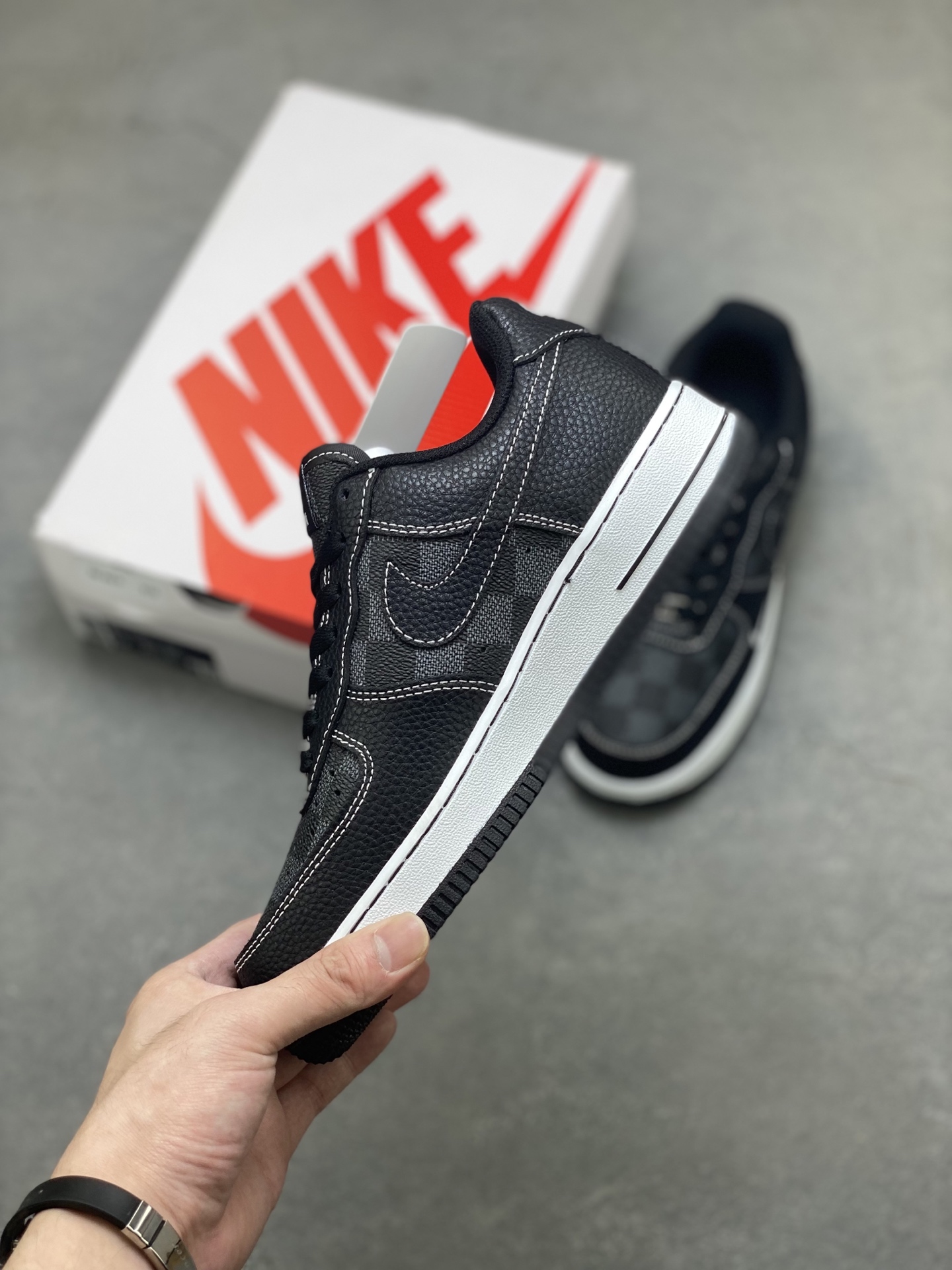 Nike Air Force 1 '07 Low Black/White Customized with Louis Vuitton Detailing 4 i1756656692222 1664 0 2