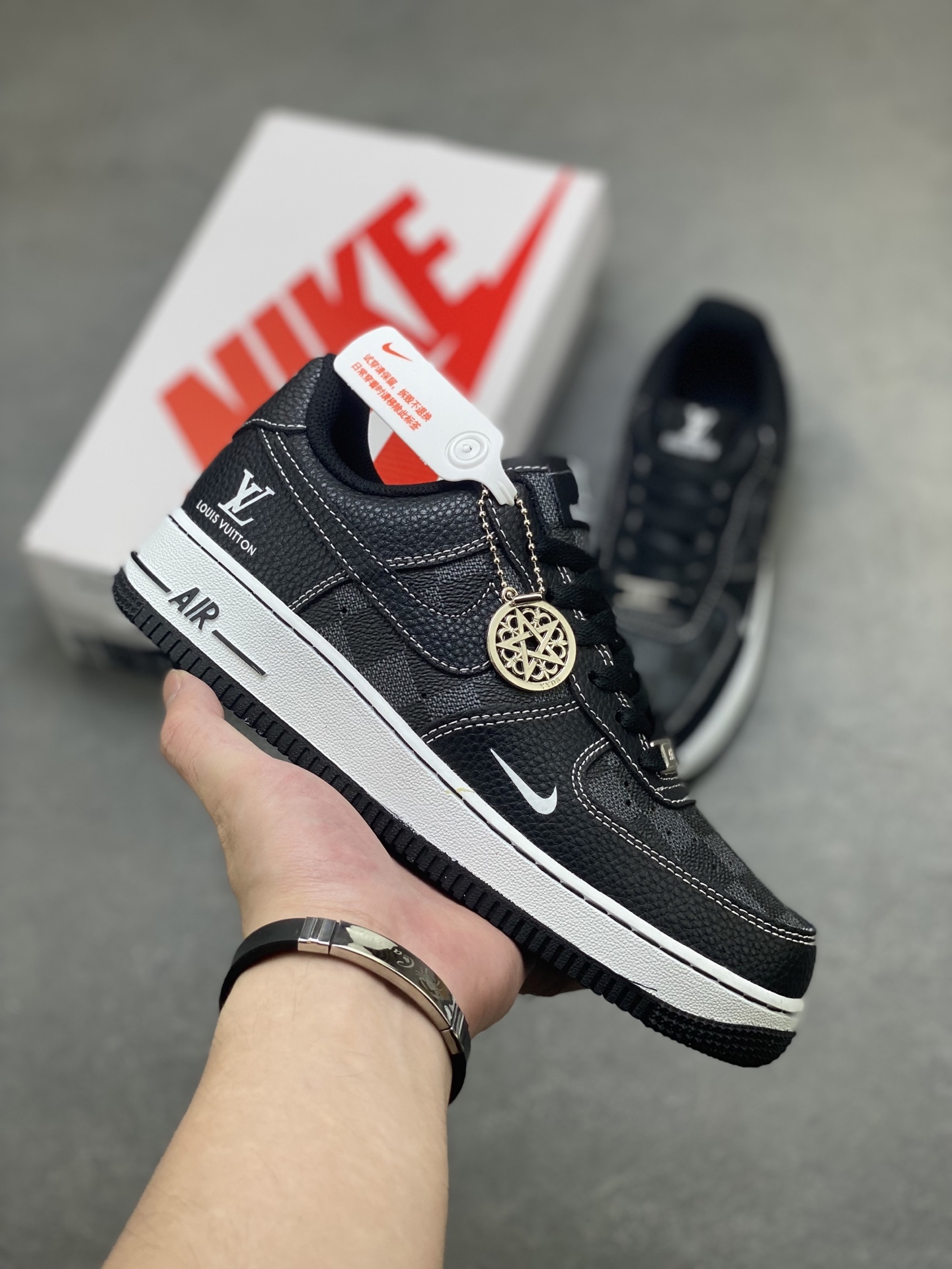 Nike Air Force 1 '07 Low Black/White Customized with Louis Vuitton Detailing 2 i1756656702651 5213 0 0