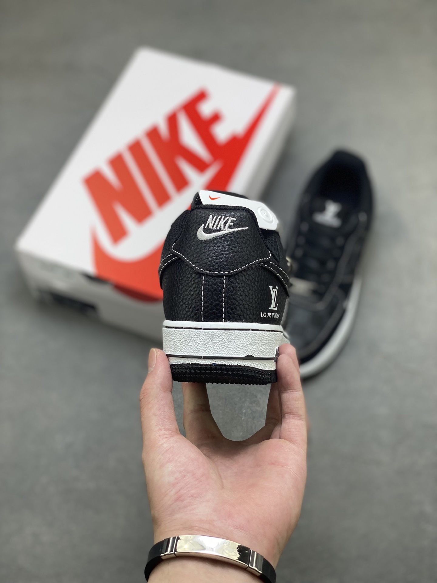 Nike Air Force 1 '07 Low Black/White Customized with Louis Vuitton Detailing 5 i1756656702765 1456 0 3