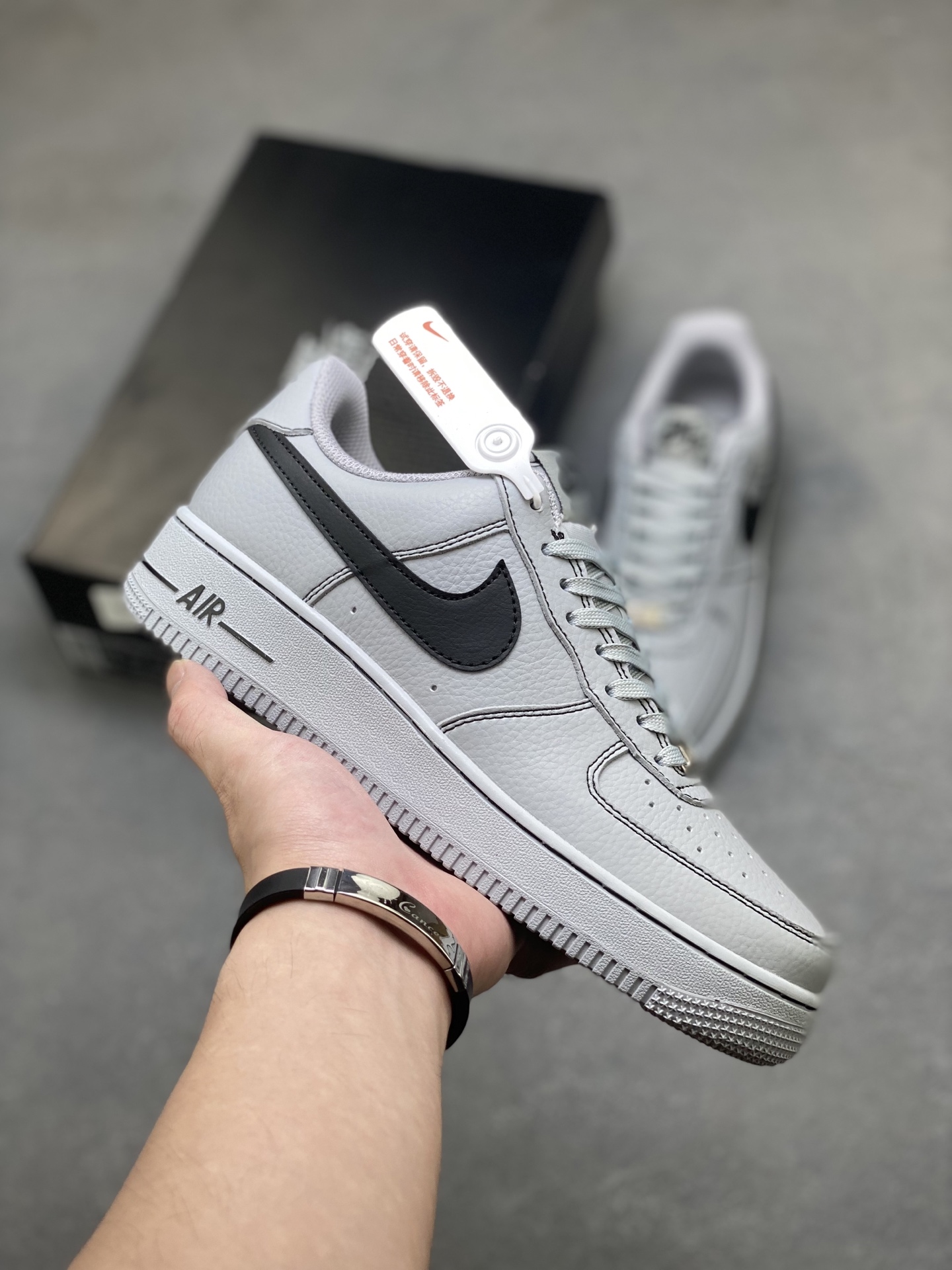 NIke Air Force 1 '07 Low Grey Black Stitching Casual Sneakers - Limited Edition