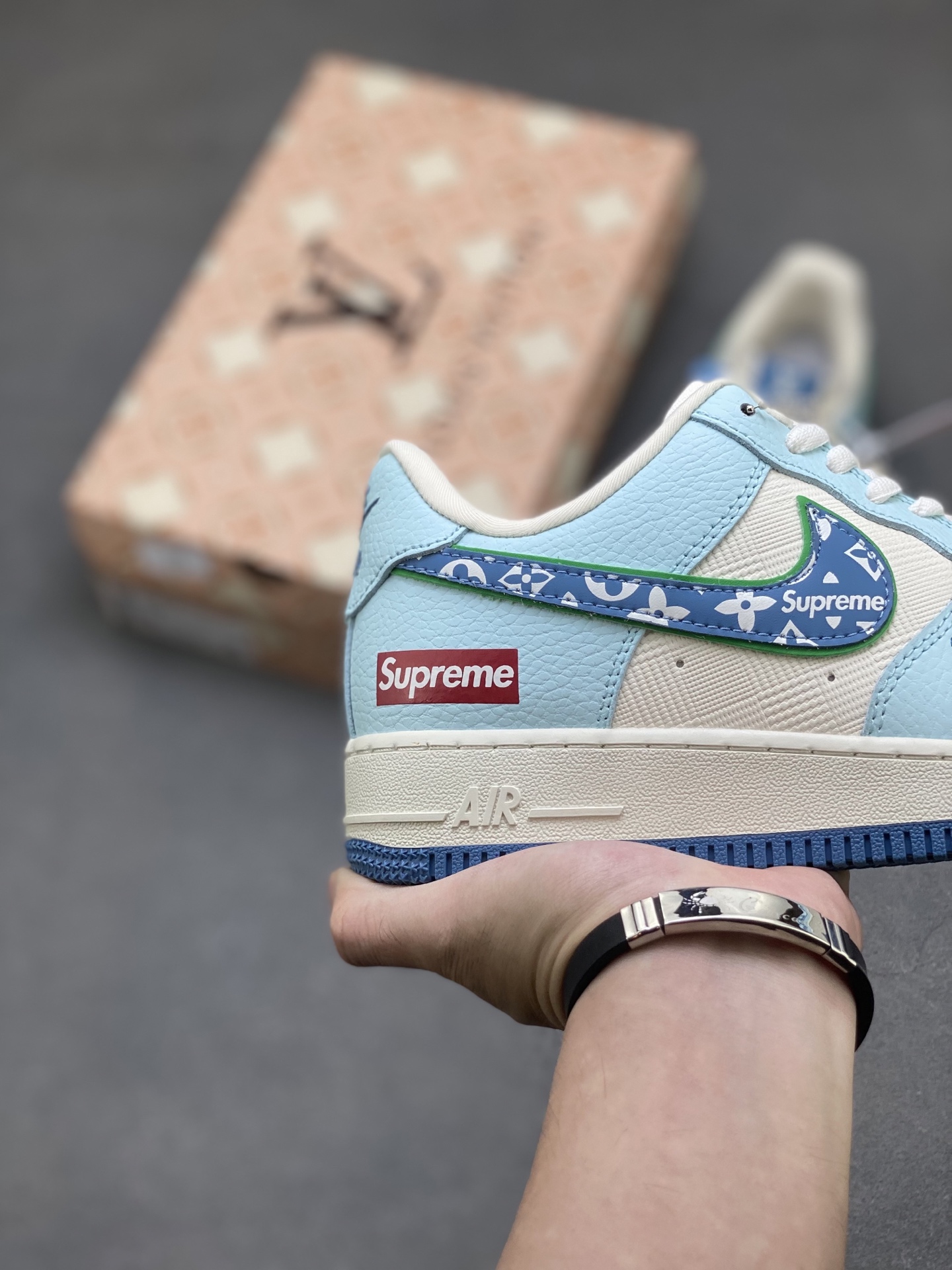 Nike Air Force 1 Low Blue/White Custom Sneakers with Louis Vuitton Pattern 6 i1757953479391 7529 0 4