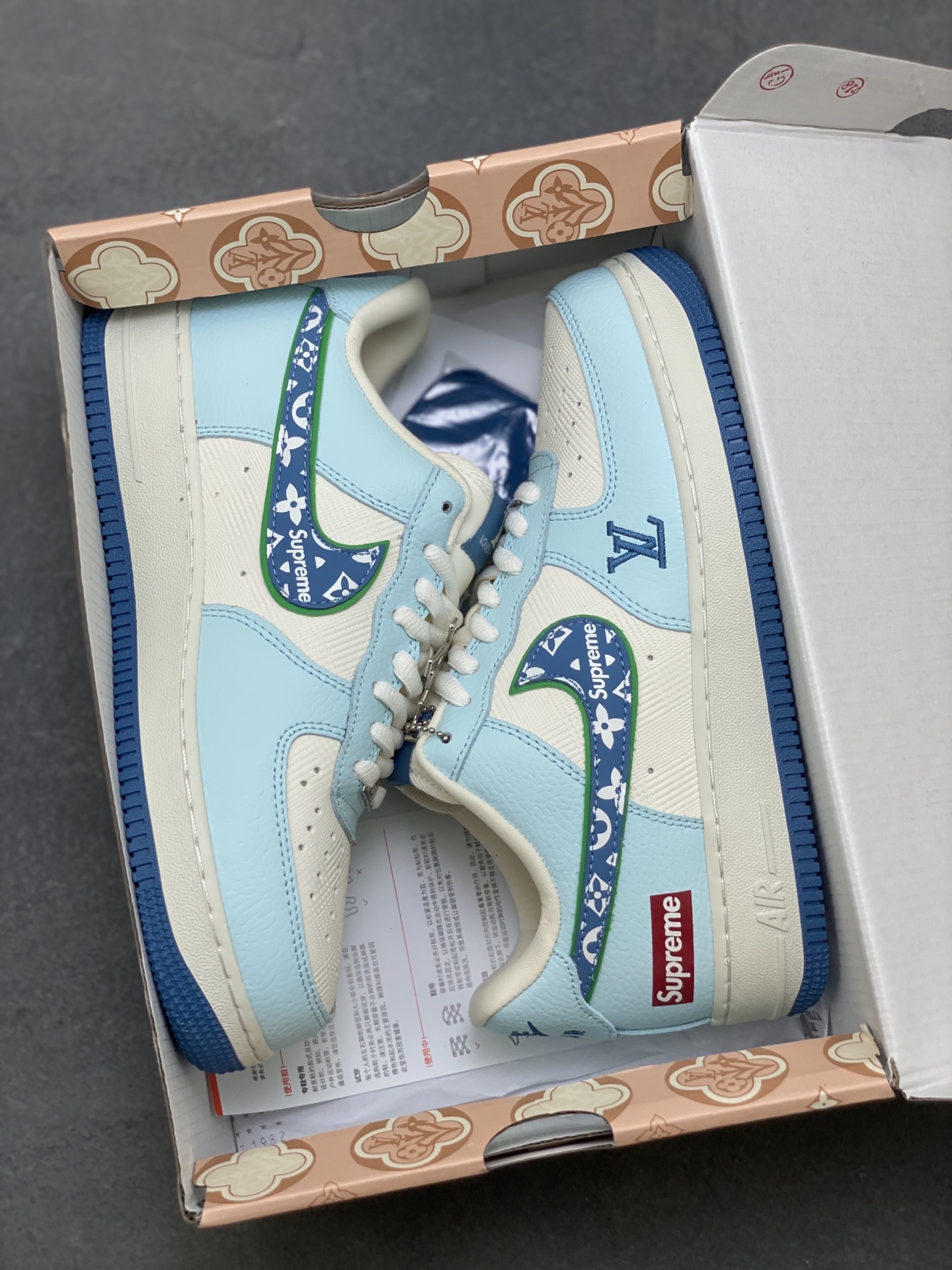 Nike Air Force 1 Low Blue/White Custom Sneakers with Louis Vuitton Pattern 10 i1757953479452 998 0 8