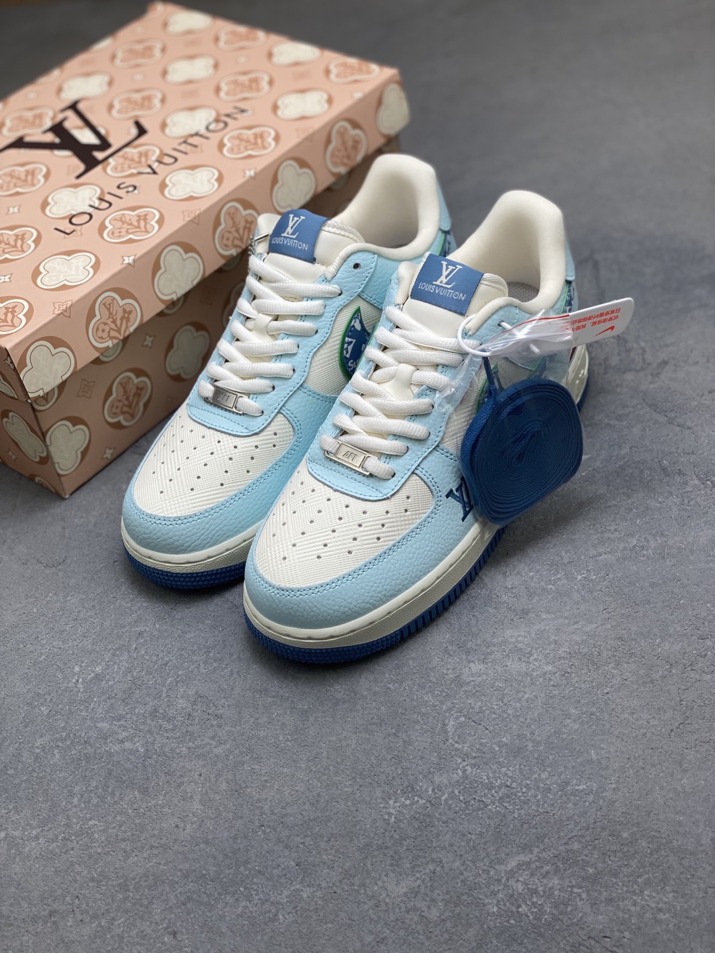 Nike Air Force 1 Low Blue/White Custom Sneakers with Louis Vuitton Pattern 9 i1757953479499 7698 0 7