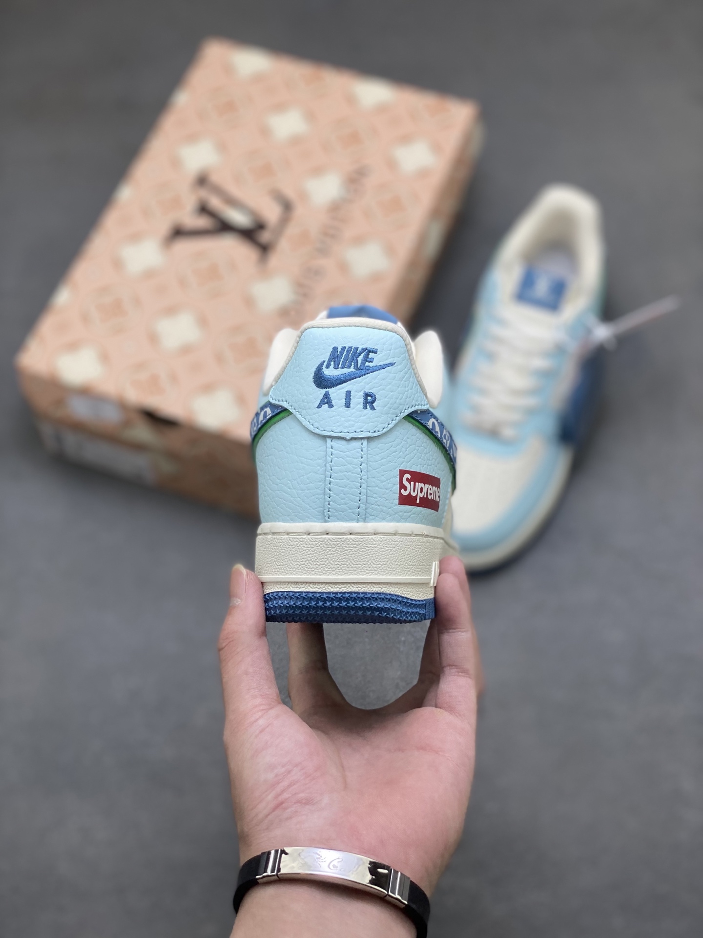 Nike Air Force 1 Low Blue/White Custom Sneakers with Louis Vuitton Pattern 5 i1757953479534 7505 0 3