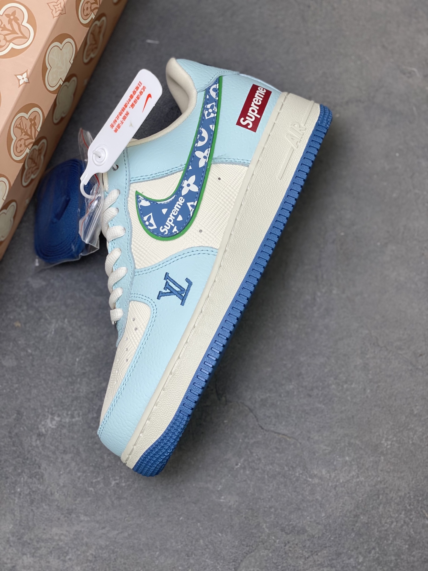 Nike Air Force 1 Low Blue/White Custom Sneakers with Louis Vuitton Pattern 8 i1757953481626 1308 0 6