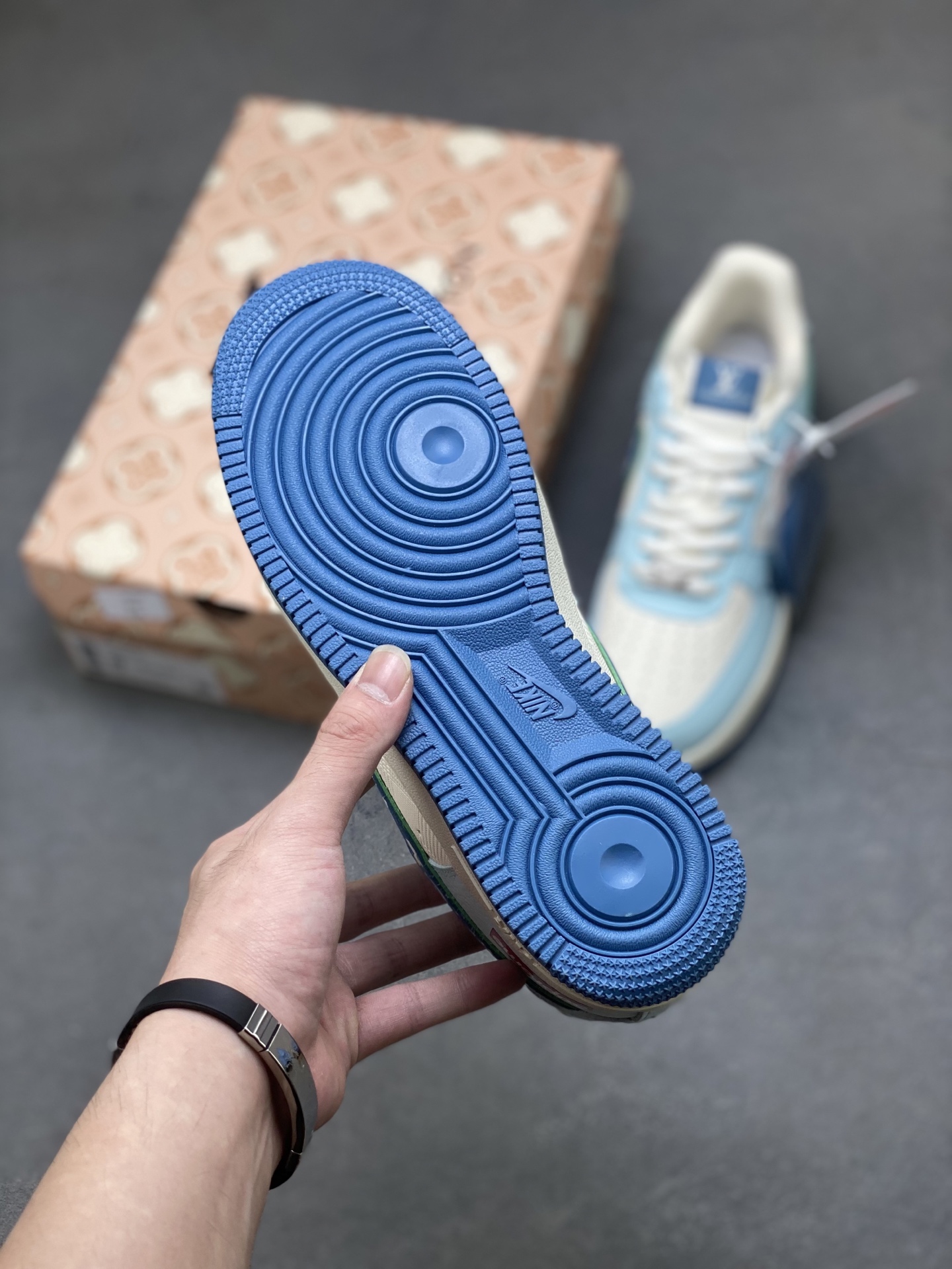 Nike Air Force 1 Low Blue/White Custom Sneakers with Louis Vuitton Pattern 7 i1757953481676 2263 0 5