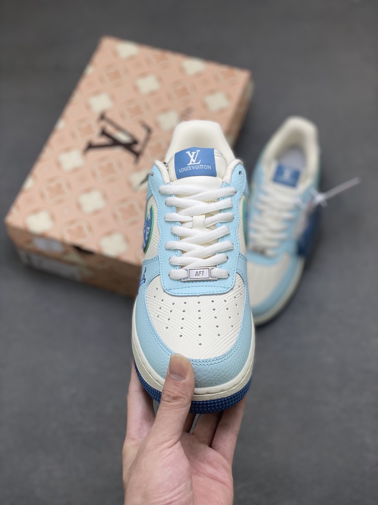 Nike Air Force 1 Low Blue/White Custom Sneakers with Louis Vuitton Pattern 3 i1757953481728 4324 0 1