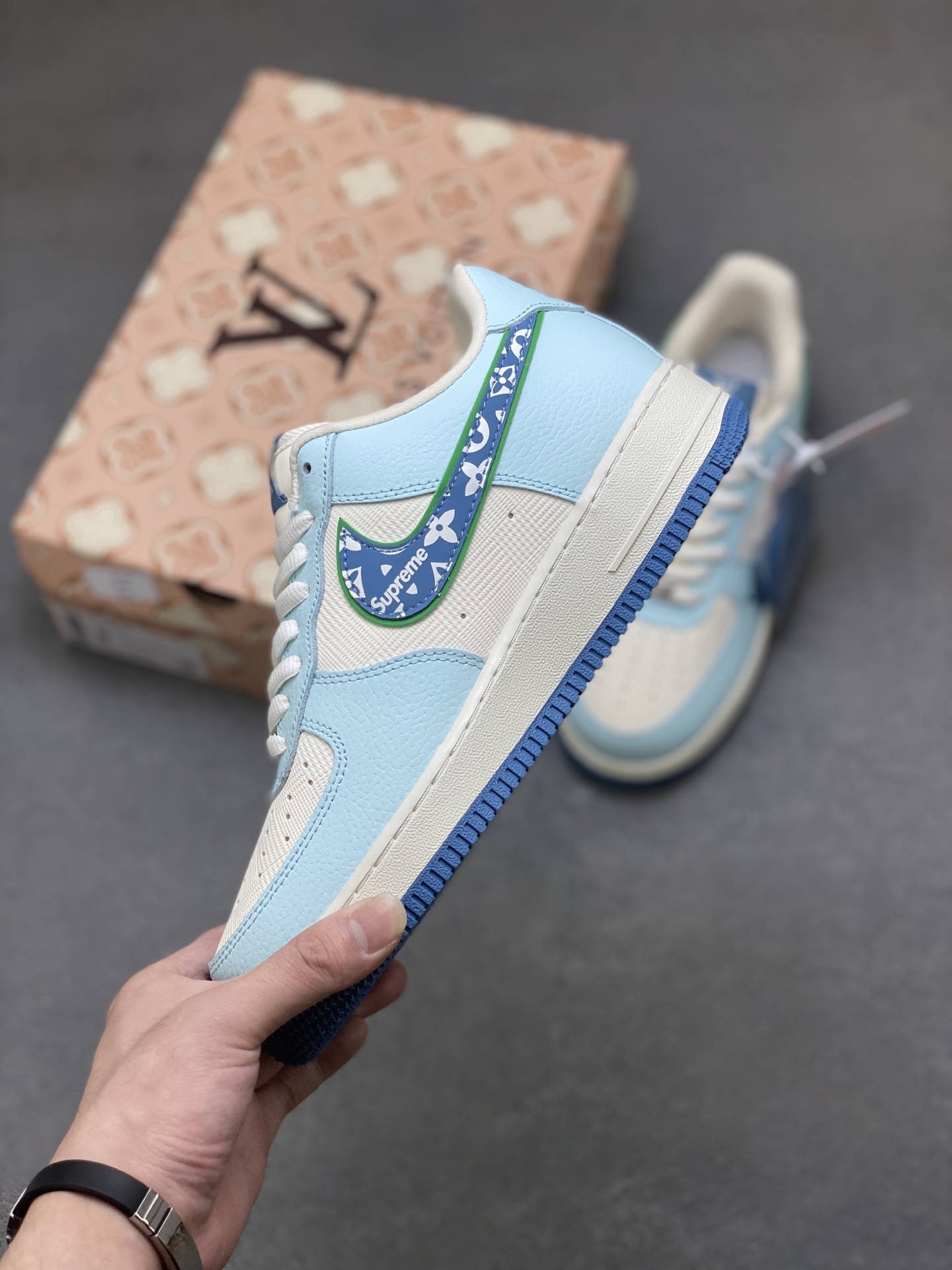 Nike Air Force 1 Low Blue/White Custom Sneakers with Louis Vuitton Pattern 4 i1757953481736 3496 0 2