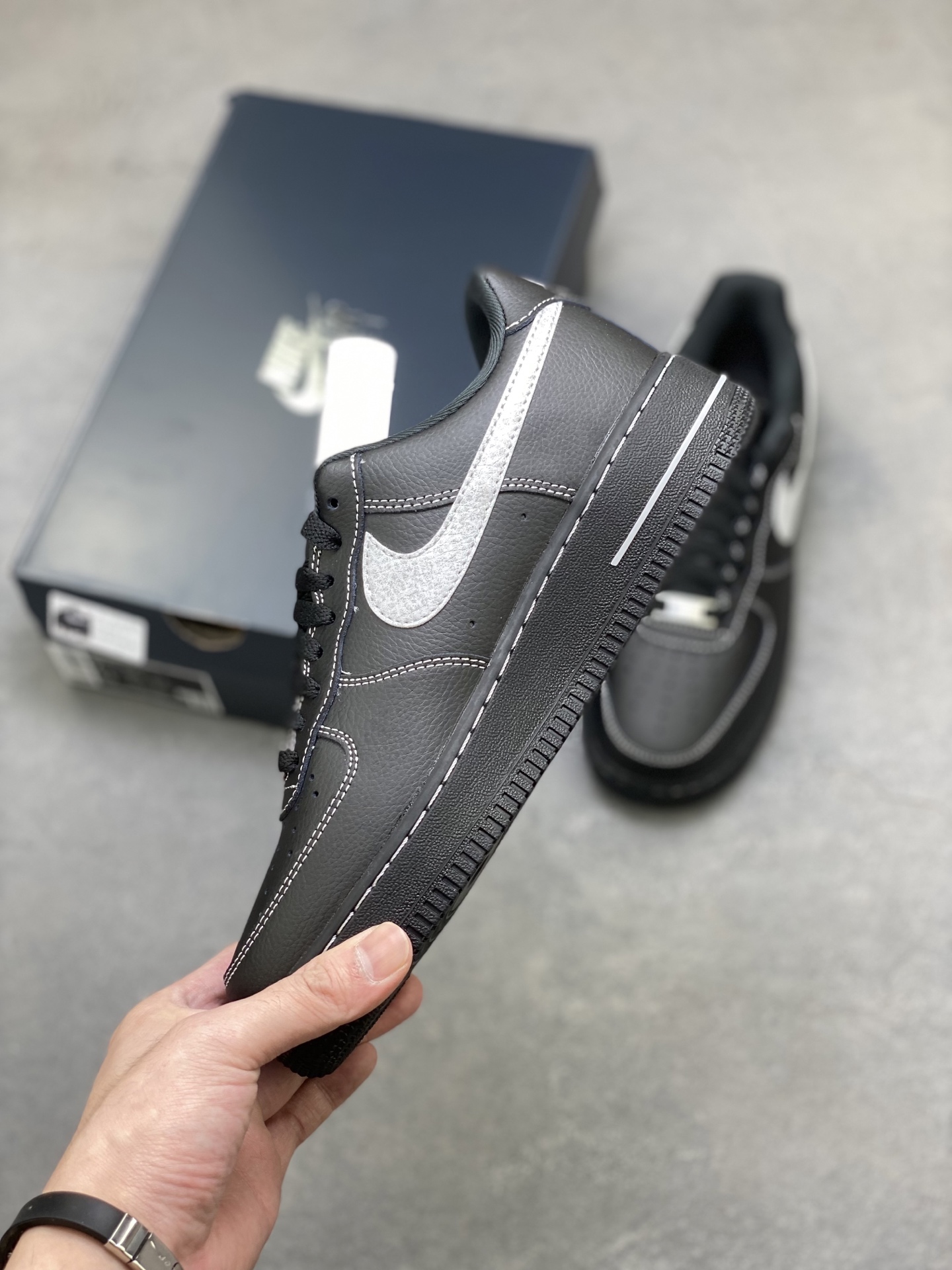 Nike Air Force 1 '07 Low Black/Silver Stitching Leather Sneaker Shoes 4 i1758902816386 3317 0 2