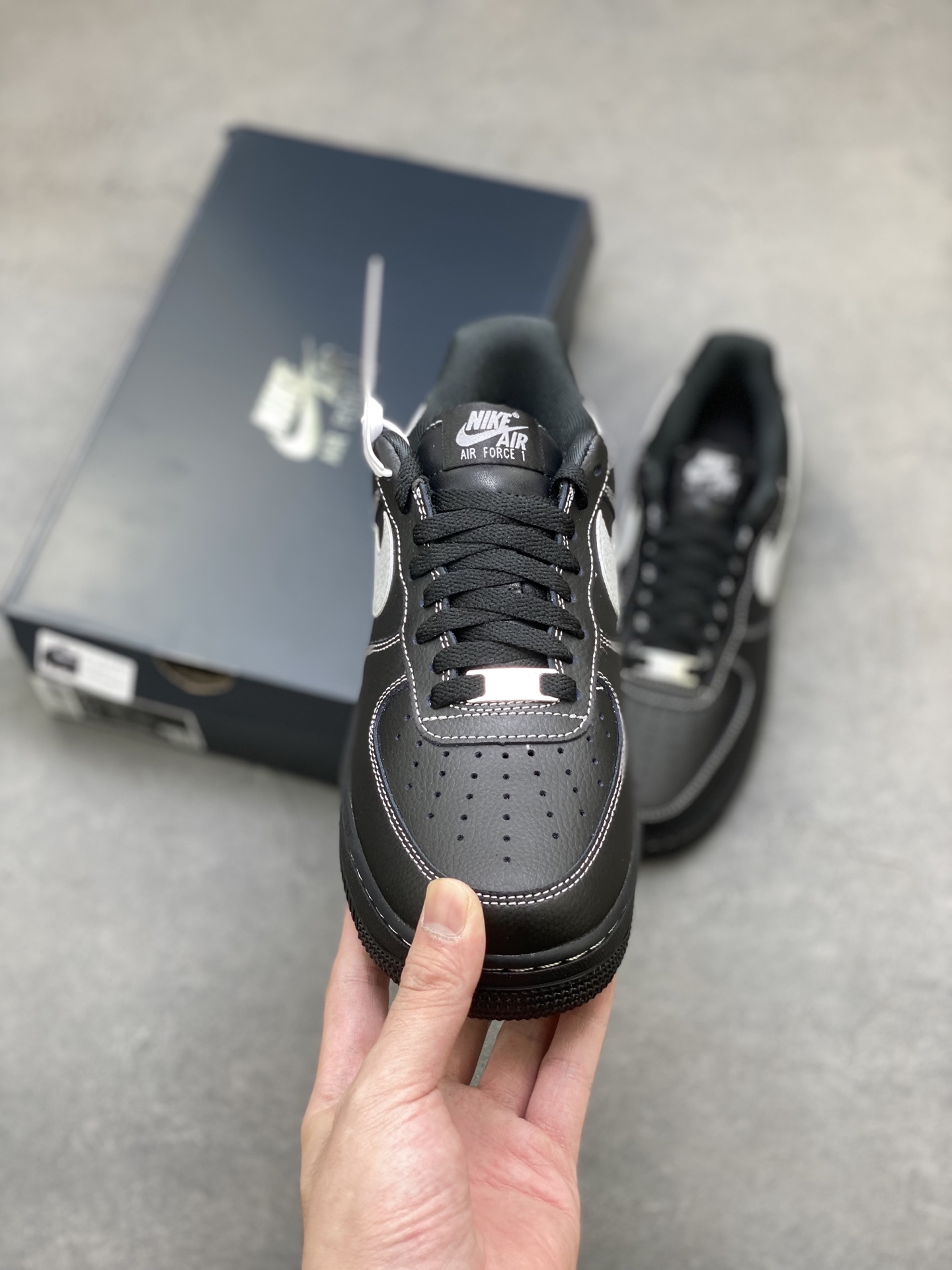 Nike Air Force 1 '07 Low Black/Silver Stitching Leather Sneaker Shoes 3 i1758902816865 3536 0 1