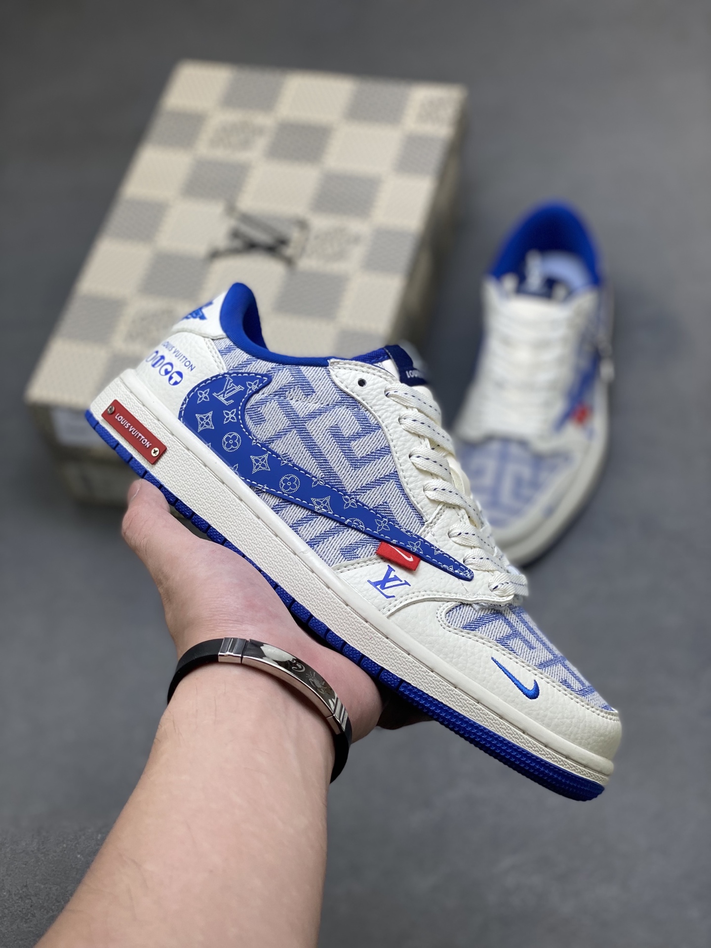 Louis Vuitton x Nike Air Force 1 Low White Blue, Luxury Sneakers
