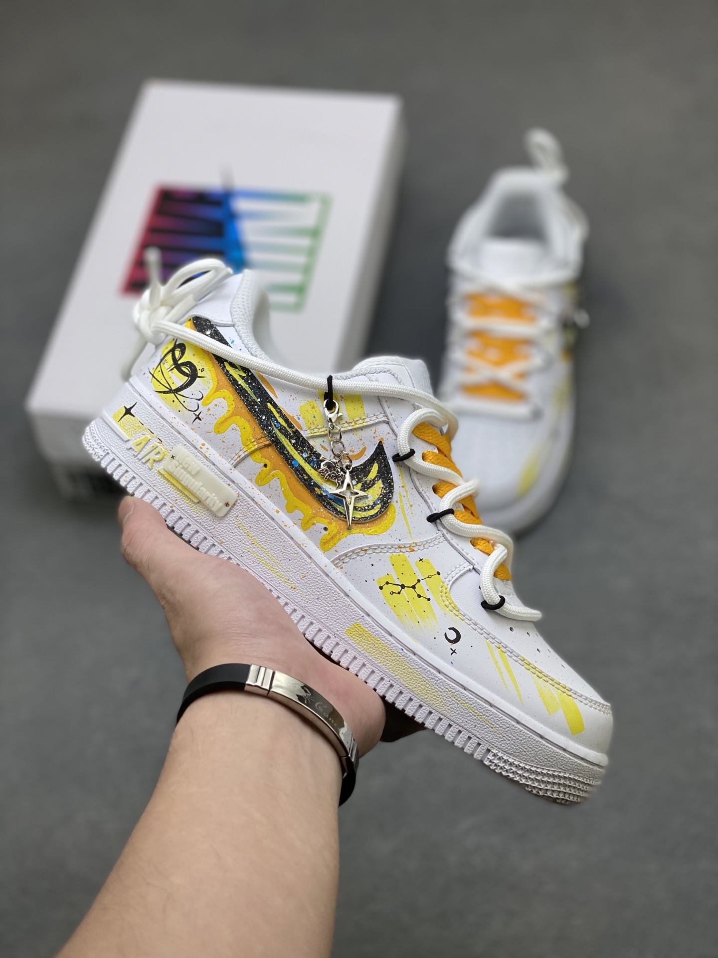 Nike Air Force 1 '07 Low White/Yellow Custom Constellation Shoes