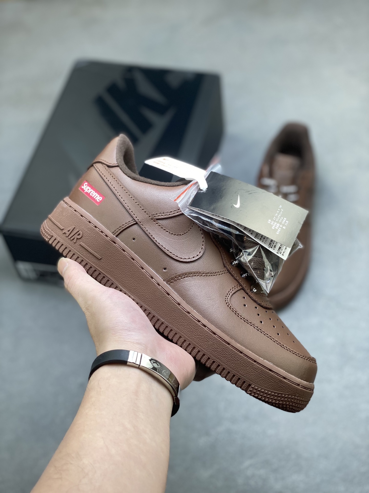 Nike Air Force 1 Low Supreme CU9225-200 Brown Premium Leather Sneakers