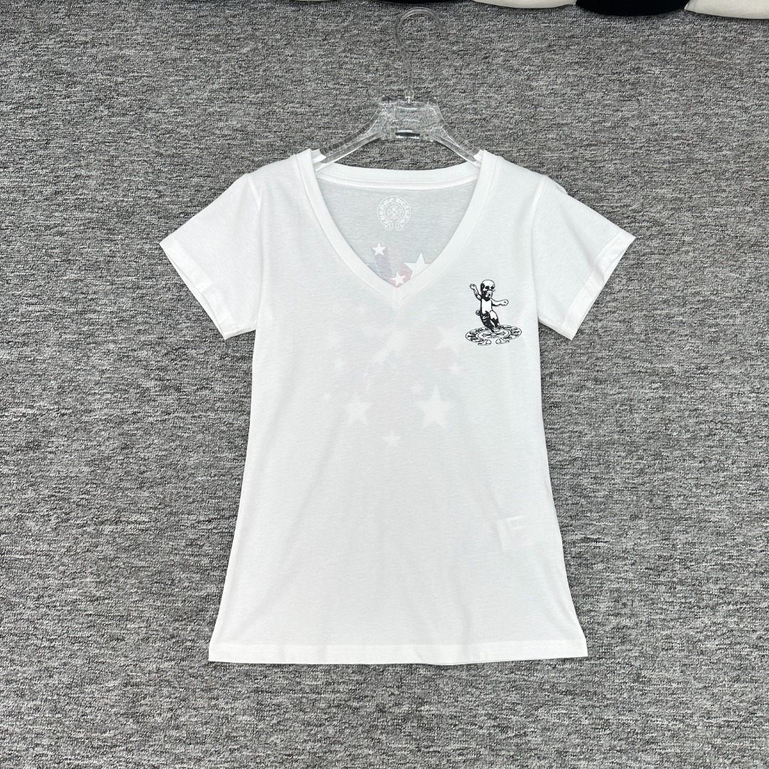 NO:442209,CH Croxin 25 new style skull kids V-neck short-sleeved T-shirt SML, chrome hearts, T-shirt, tees, t-shirt, alexander wang19860909CH克罗心 25新款 骷髅头小孩V领短袖T恤 SML,,chrome hearts,T-shirt,tees，t-shirt,alexander wang,Women's clothing