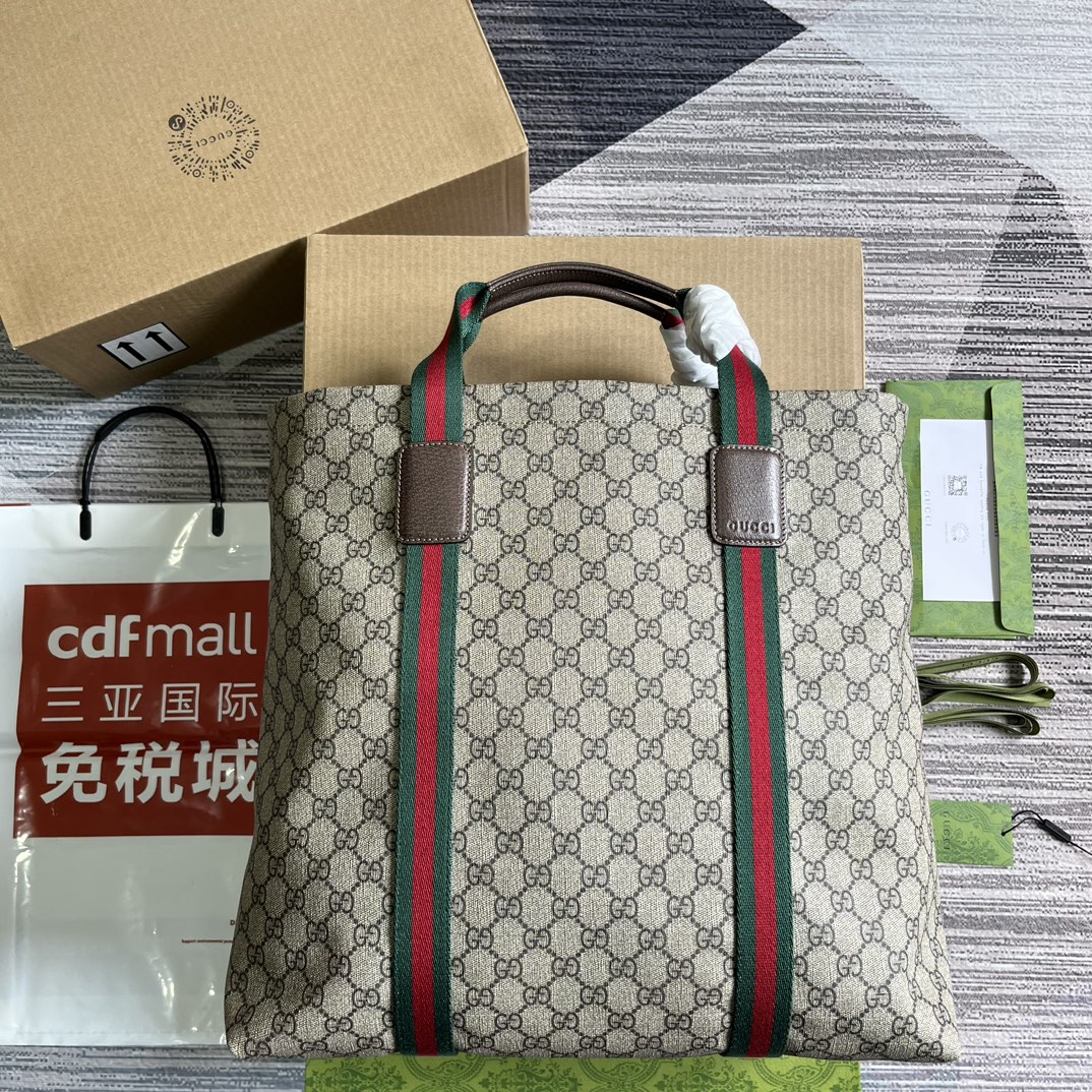 GUCCI GG Tender 中號托特包 帆布 織帶 提手