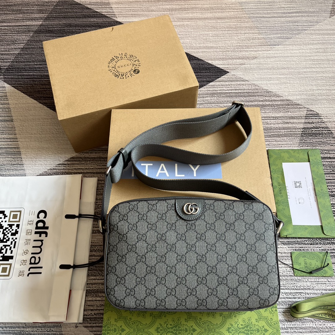 GUCCI Ophidia 邮差包 GG Supreme帆布 灰色