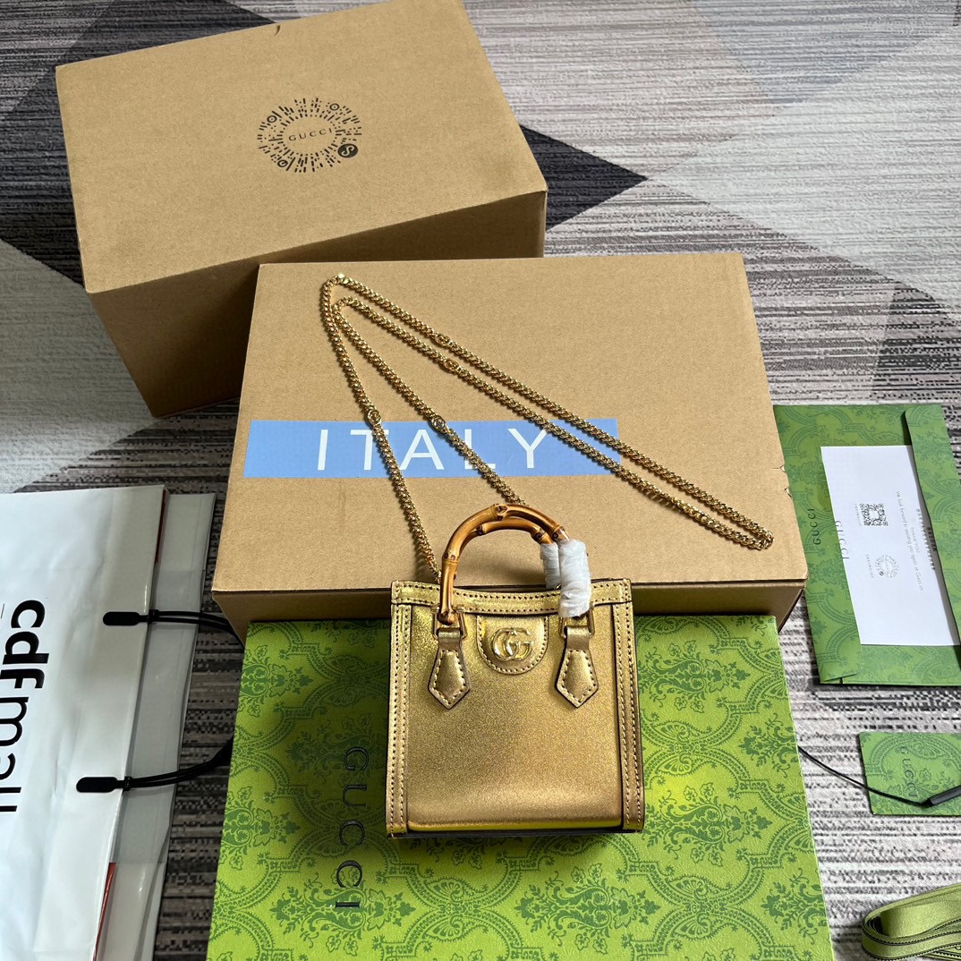Gucci Diana mini bag gold leather bamboo handle