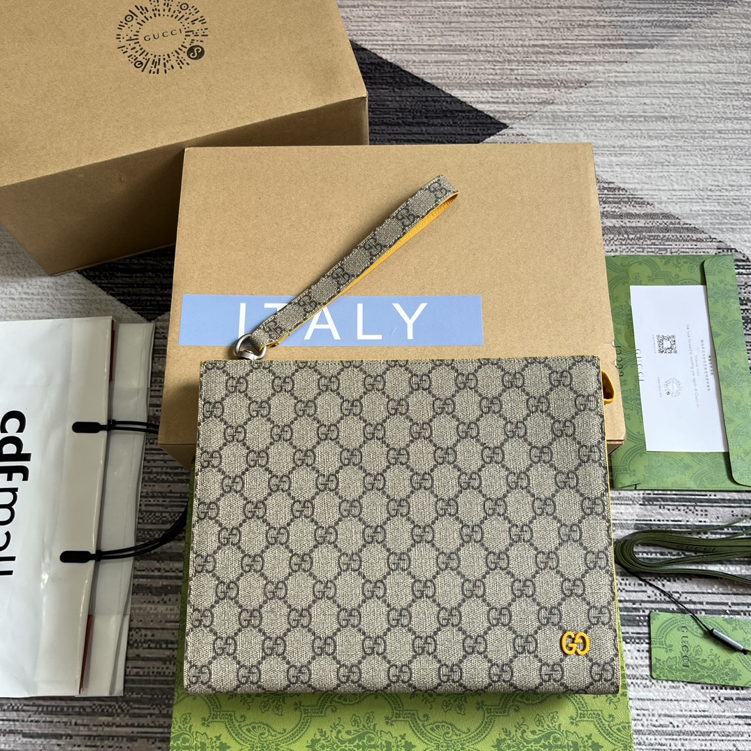 GUCCI GG Supreme帆布 手拿包 腕带