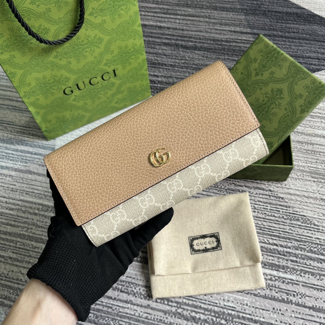GG Marmont Long Wallet Canvas Leather Double G Snap Button Multi Card Slots