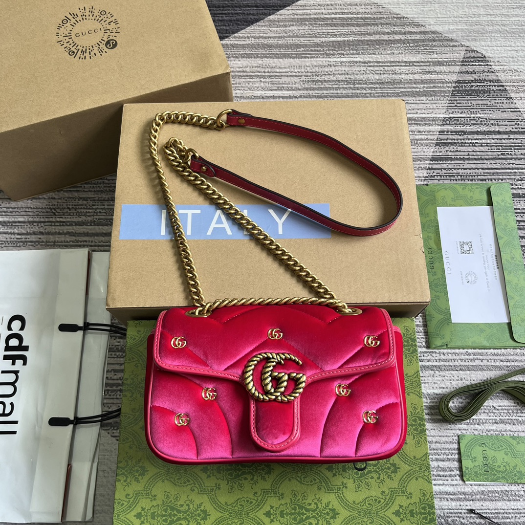GUCCI GG Marmont коллекция мини плечевая сумка стёганый бархат двойная G заклёпки розовый-высшее качество
