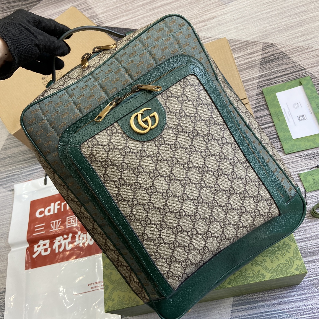 配专柜绿色礼品袋️OPhidia系列中号GG背包米色和乌木色GGSuPreme帆布绿色皮革滚边金色调配件