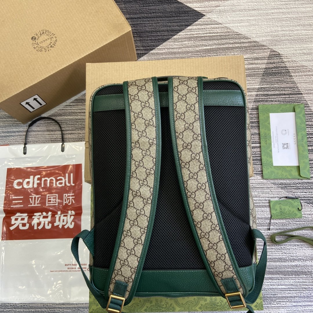 配专柜绿色礼品袋️OPhidia系列中号GG背包米色和乌木色GGSuPreme帆布绿色皮革滚边金色调配件