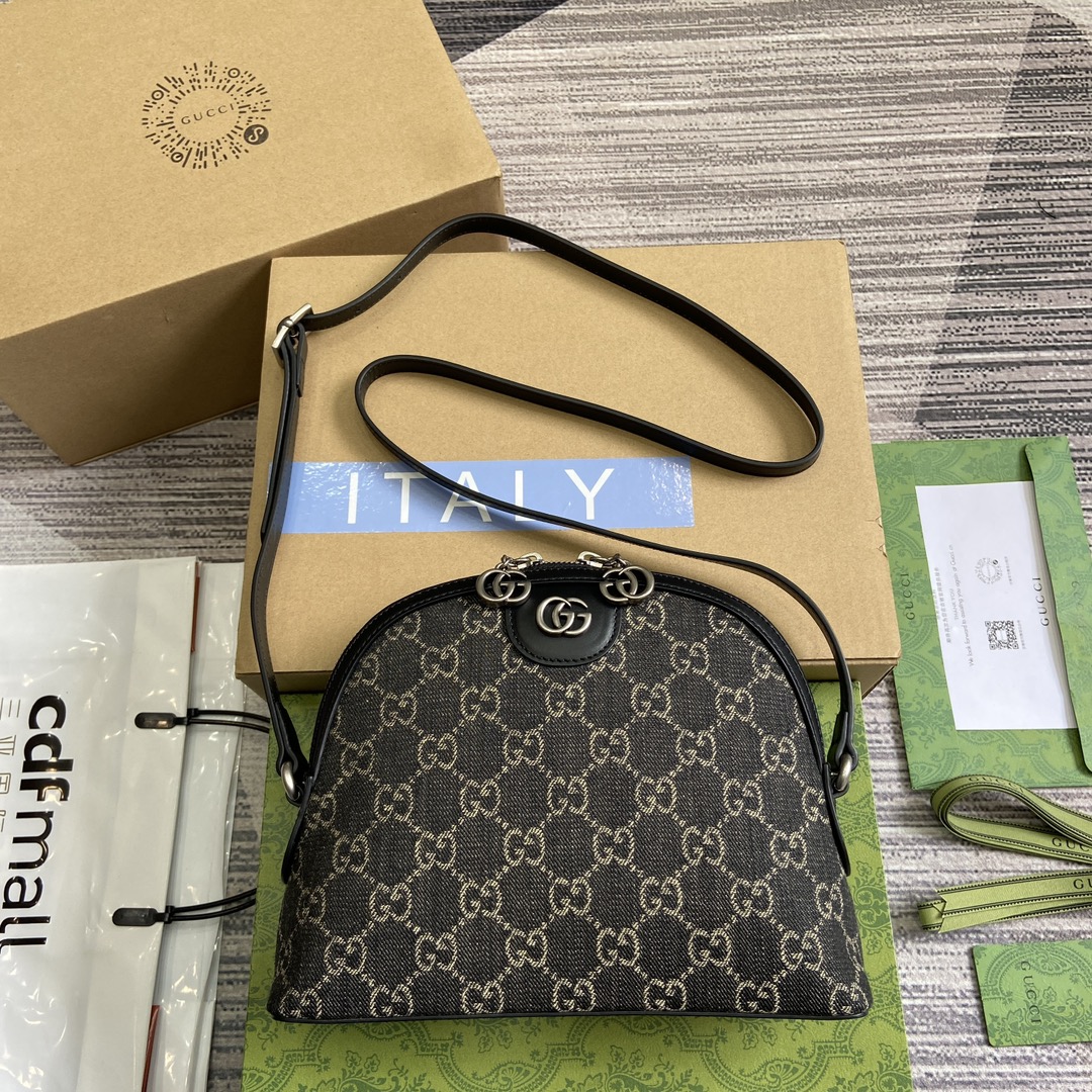 GUCCI Ophidia GG маленькая сумка на плечо, черный деним GG, серебристая металлическая фурнитура, контрастный эффект — высшее качество