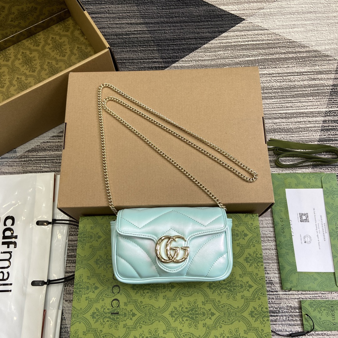 GUCCI GG Marmont коллекция маленькая сумка на плечо стёганая кожа с радужным эффектом золотая фурнитура с двойной G переливающийся синий-топ качество