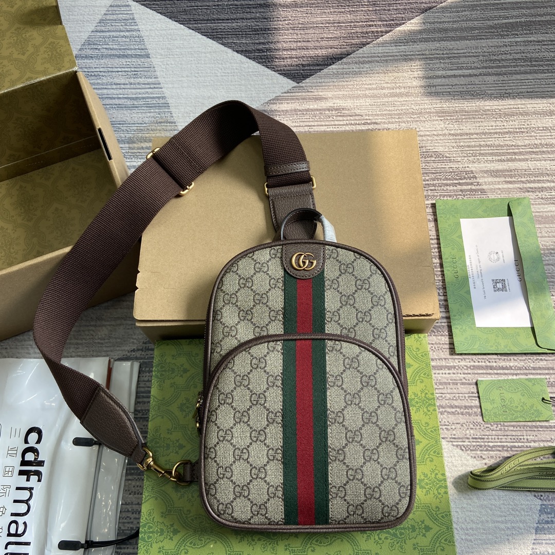 Gucci GG Supreme Brązowy Biały Płótno PVC Mini