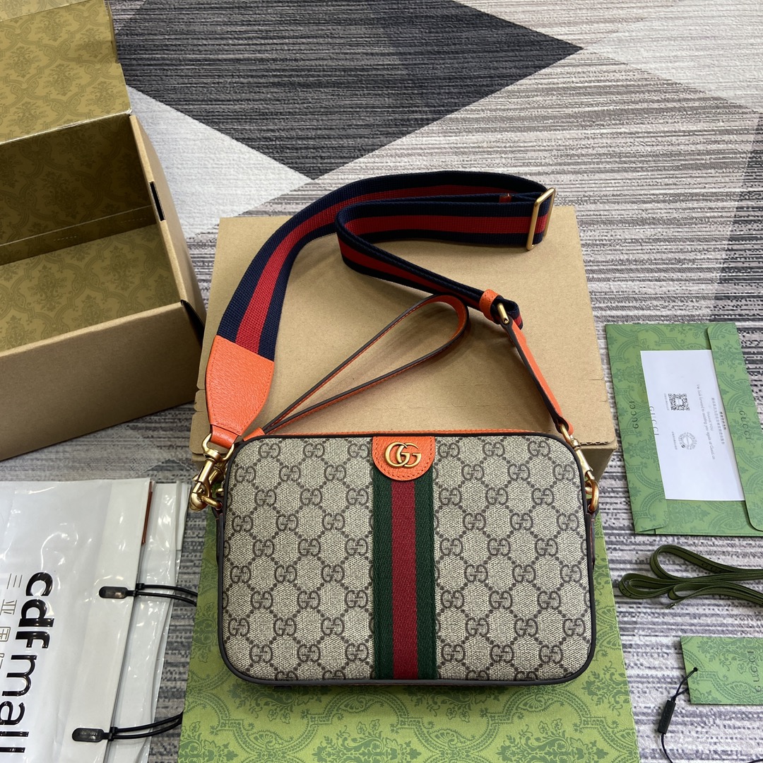 GUCCI Ophidia 斜背包 GG圖案 條紋織帶 PVC