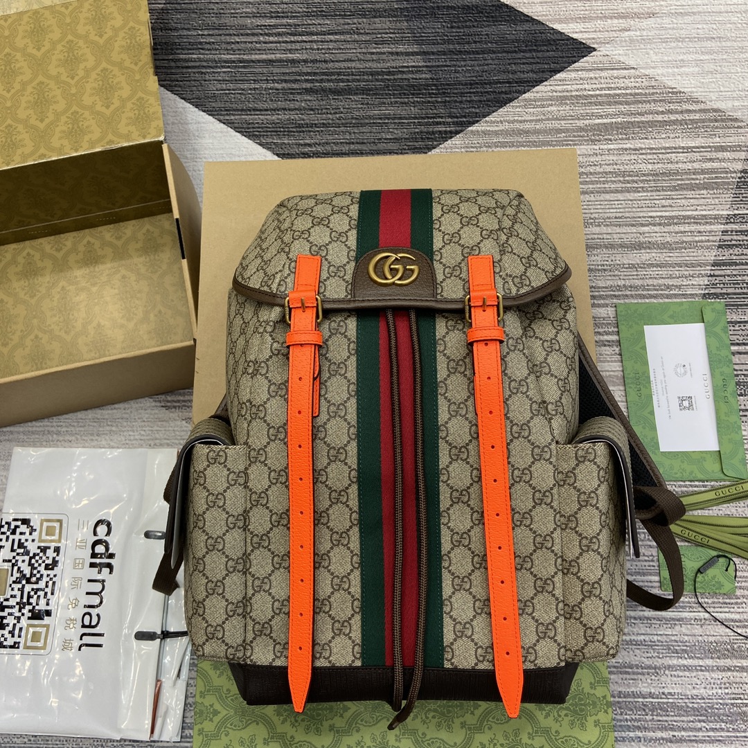 GUCCI Ophidia Backpack GG Pattern Striped Web Strap Dual Side Pockets