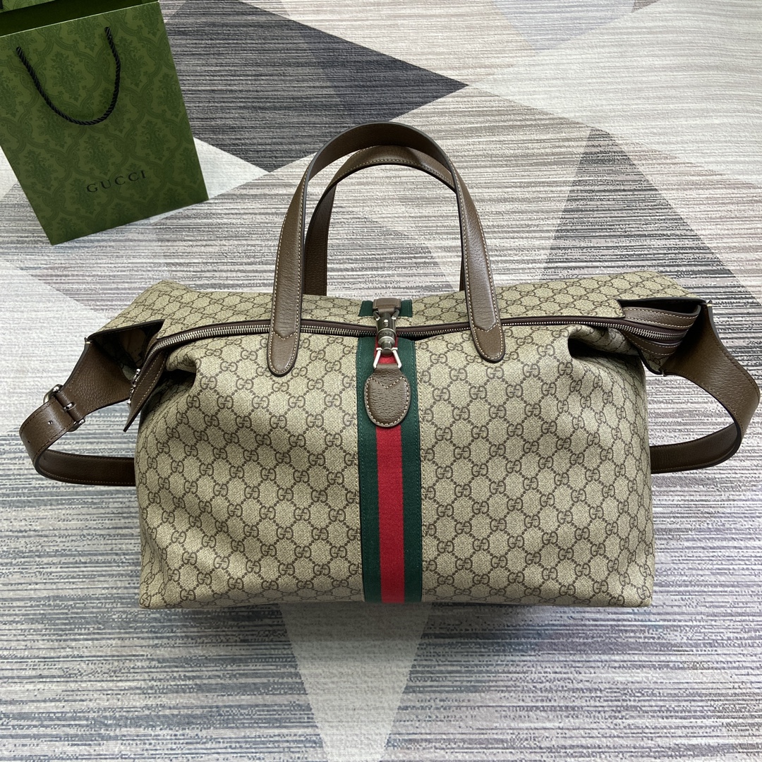 Gucci Jackie 1961 Large Travel Bag GG Supreme Canvas Push-Lock Closure