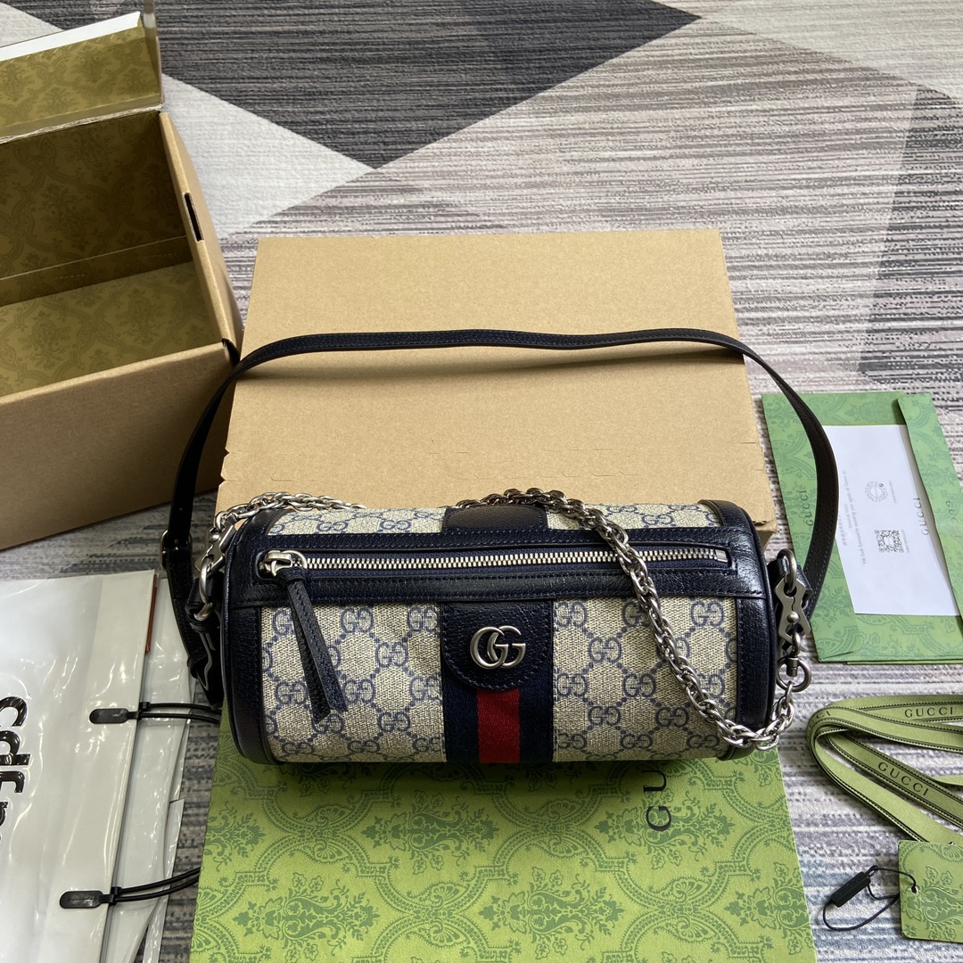 GUCCI Ophidia系列 小号肩背包 GG Supreme帆布 双可拆卸肩带 红绿条纹织带 双G配件 拉链开合-顶级品质