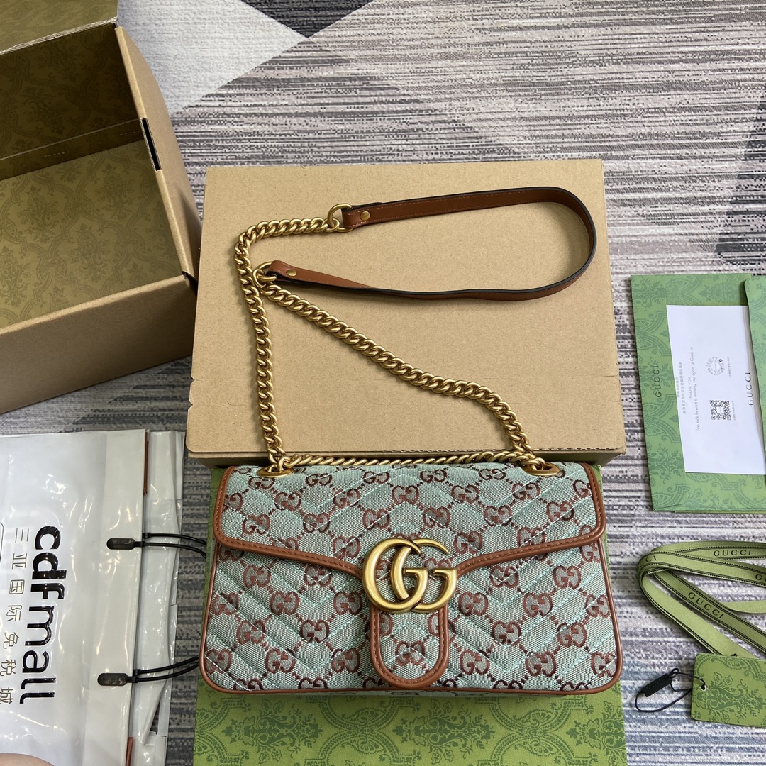 Gucci Marmont Crossbody & Shoulder Bags Blue Brown Light Canvas Summer Collection Chains
