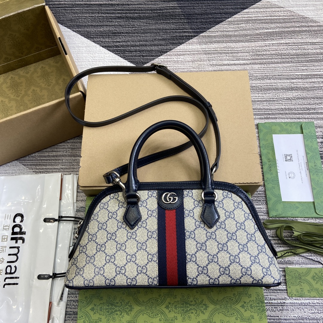 GUCCI Ophidia серия маленькая сумка синий эбеновый GG Supreme канвас полосатая лента двойная G фурнитура съемный регулируемый ремень - высшее качество