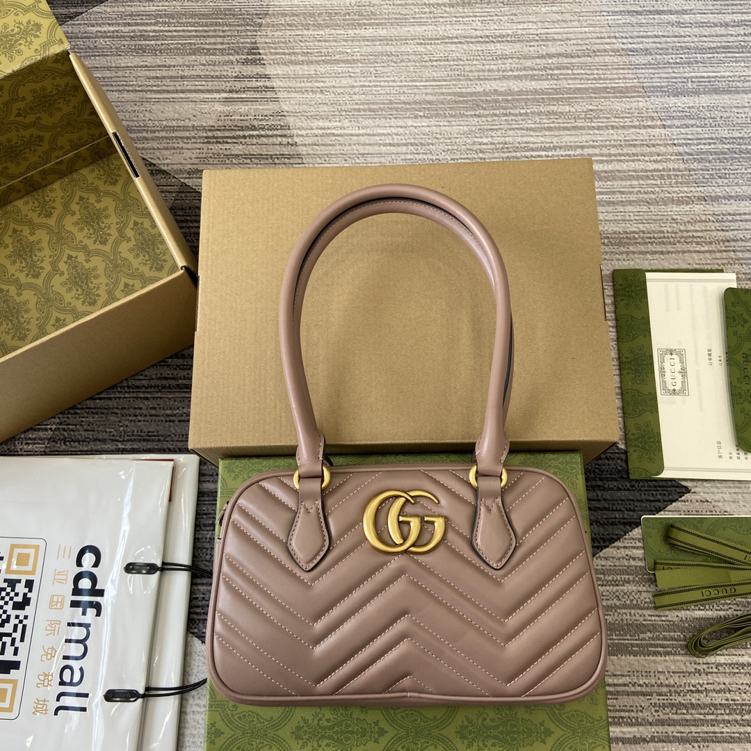 GUCCI GG Marmont коллекция маленькая сумка с верхней ручкой matelassé кожа шеврон золотая фурнитура светло-серый застежка на молнию - высшее качество