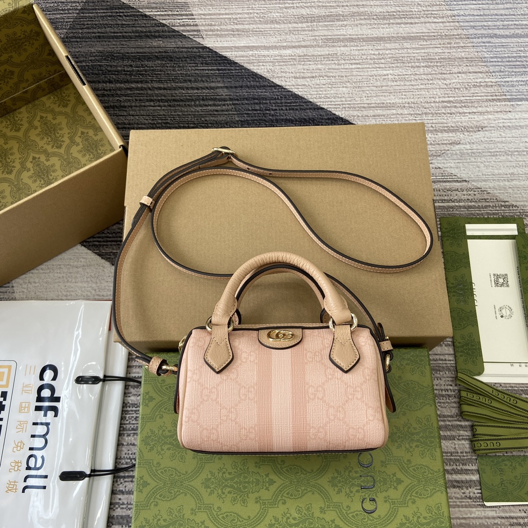 GUCCI Ophidia коллекция мини-сумка Бостон GG Supreme канвас двойная G фурнитура полосатая лента съёмный ремень — высшее качество