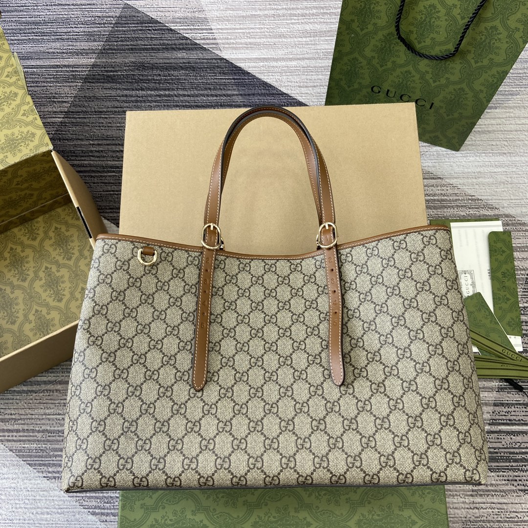 GUCCI Ophidia Shopping Bag GG Pattern Striped Web PVC Brown