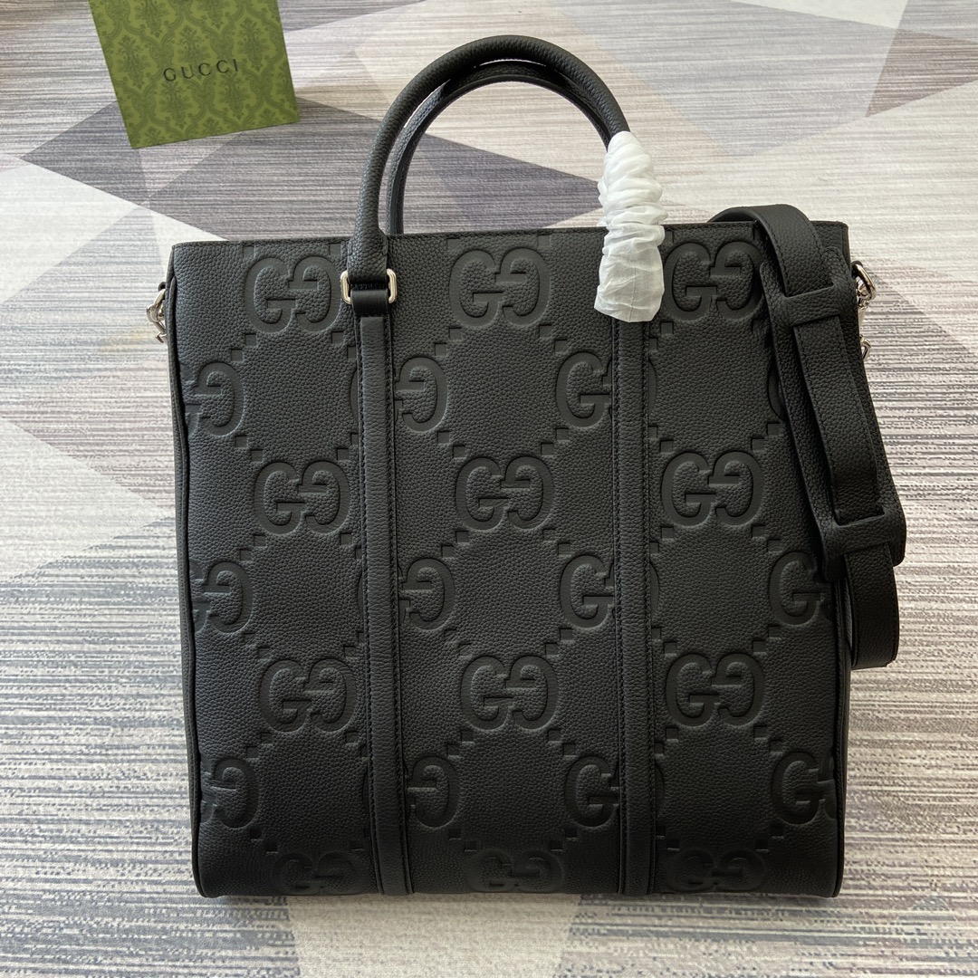 GUCCI 超級雙G 中號托特包 黑色壓花