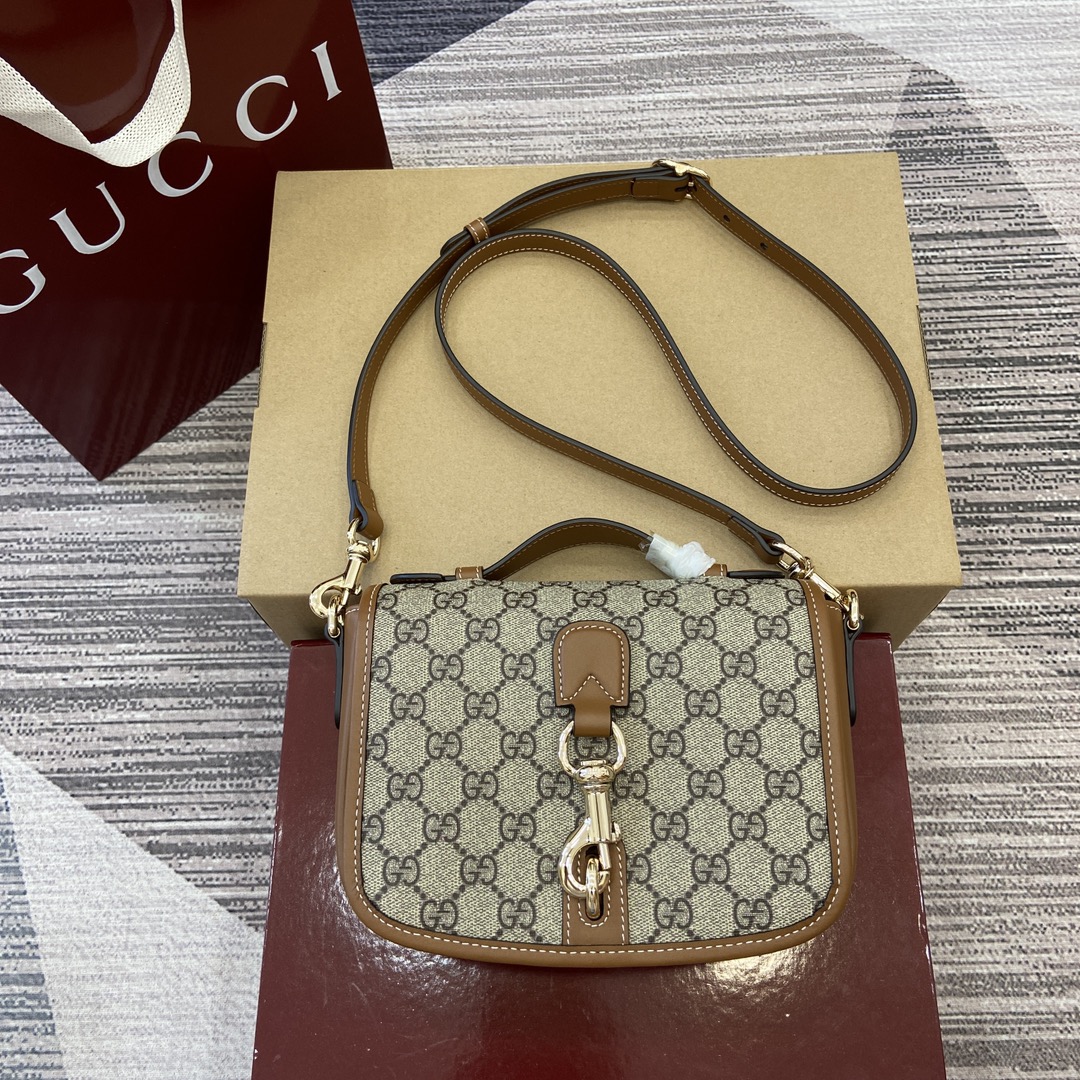 GUCCI GG Emblem Mini Shoulder Bag Web Strap Cotton Lining Light Gold Hook Closure