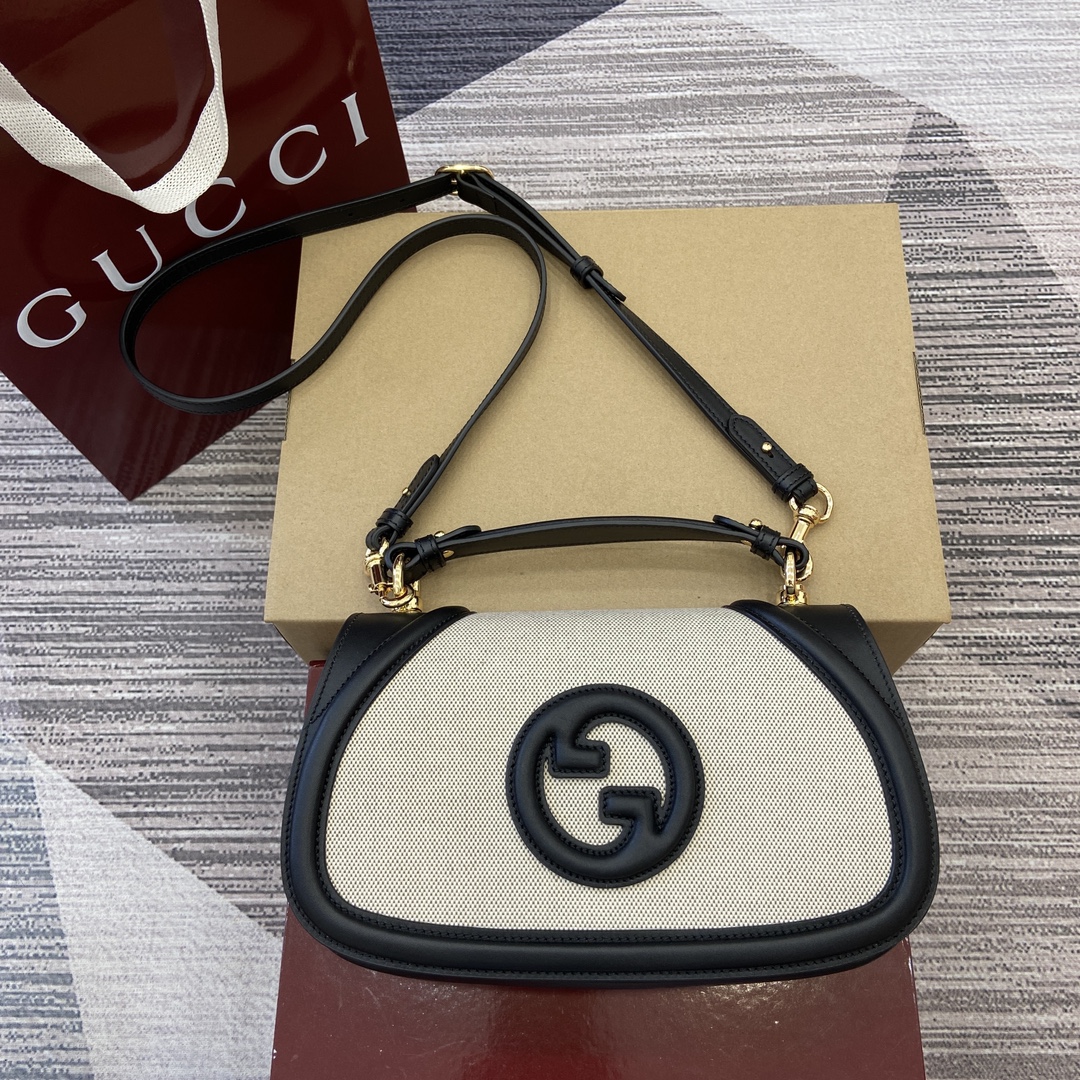 GUCCI Double G Pattern Canvas and Leather Handbag Crossbody Bag