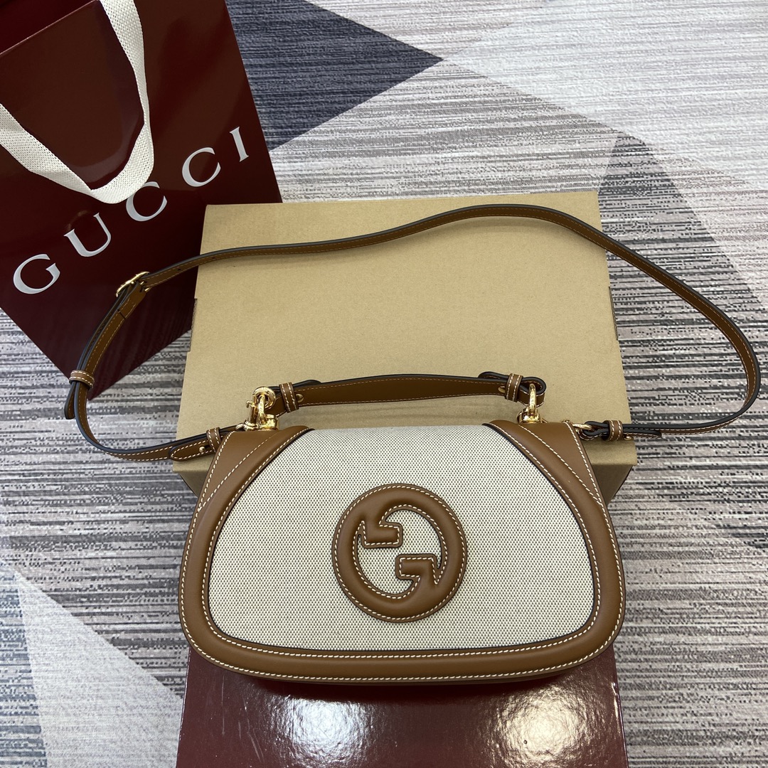 GUCCI Double G Pattern Canvas and Leather Handbag Crossbody Bag