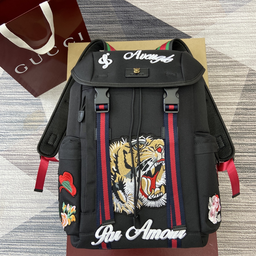 GUCCI Рюкзак с вышивкой, узором в виде головы тигра и лентой