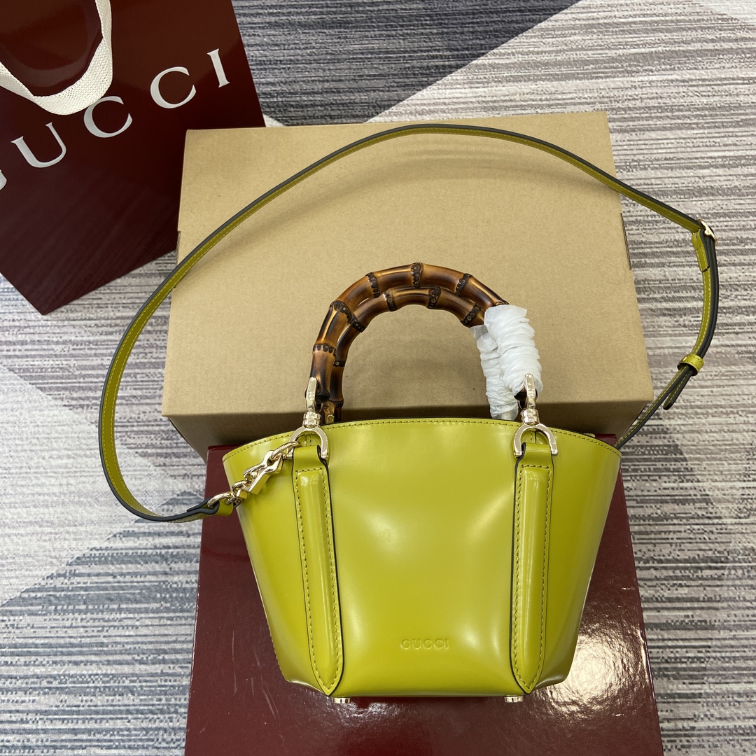 GUCCI 竹節手提 托特包 迷你 果綠色 可拆卸肩帶