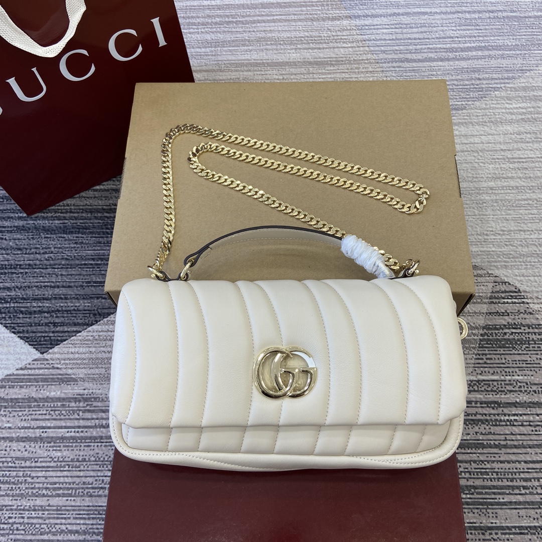 GUCCI GG Milano collection Sac à main Nouvelle quincaillerie double G Cuir gonflant Bandoulière chaîne Épaule et bandoulière Défilé Automne-Hiver 2024 - Qualité supérieure