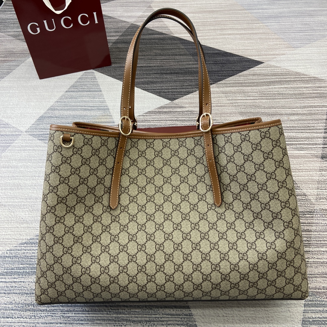 GUCCI GG Emblem Large Tote Bag Adjustable Handles PVC