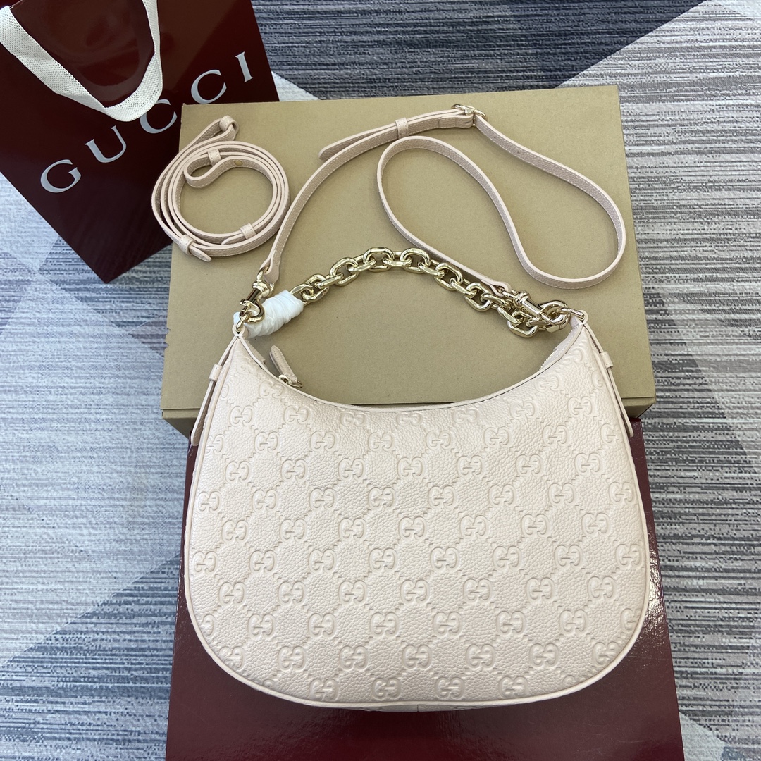 GUCCI Emblem средний плечевой рюкзак GG зернистая кожа цепочный ремень