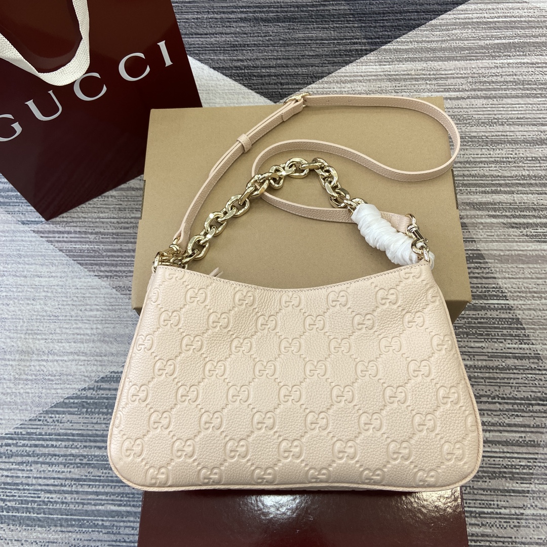 GUCCI GG Emblem сумка на плечо маленькая зернистая кожа цепочный ремень три отделения